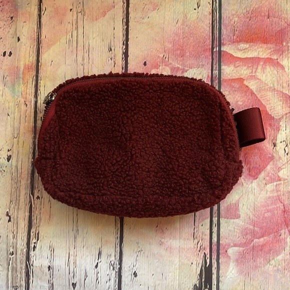 Burgundy Faux Sheerling Bum Bag Sling Crossbody - Picture 1 of 4